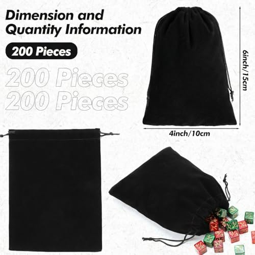 200 Pcs Black Velvet Drawstring Bags (200 Count)