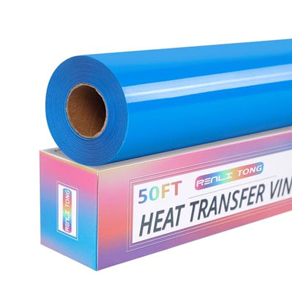 RENLITONG Lake Blue Iron on Vinyl 12Inch by 50ft Roll Heat Transfer Vinyl for T