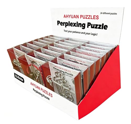 24 Packs Large Metal Wire Puzzles Brain Teaser IQ Puzzles with Individual Solution Paper Box Gift Package Educational Puzzle Games Fidget Toys Magic Trick Toy Party Favors for Kids Adults (24 Count)