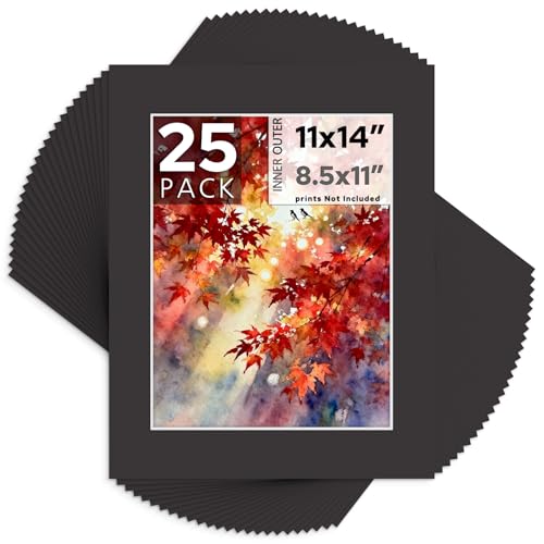 Mat Board Center 25 Pack 11x14 Picture Mat for 8.5x11 Photo Black