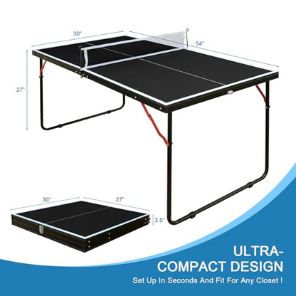 4.5FT/8FT/9FT Mid-Size Table Tennis Table (Black, 4.5FT)