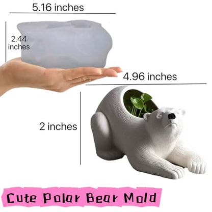 Animal Resin Molds Silicone 3D Cute Polar Bear Epoxy Resin Plaster Candle Holder Wax Molds for Candle Making