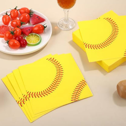 48 Pieces Softball Paper Napkins Disposable Softball Party Napkins Sports Ball Napkin Cocktail Dinner Napkin Set 13" x 13" Unfolded Tableware Napkin for Sports Theme Party Supplies (48 Count)