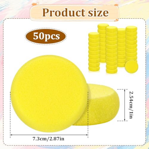 50 Pack Painting Sponge Pottery Sponges 2.9 inch Round Sponge Clay sponges for Pottery Yellow Artist Sponges for Face Painting Pottery Ceramics Art Crafts (50 Count)