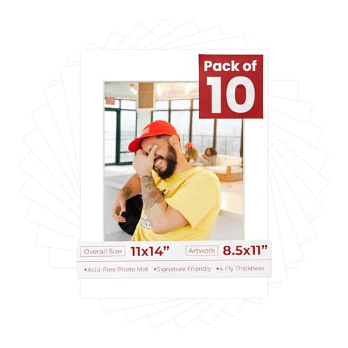 Pack of Ten Acid Free 11x14 Mats Bevel Cut for 8.5x11 Photos (10 Count)