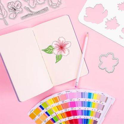 Realistic Peach Blossom Layering Stencils Set for Card Making