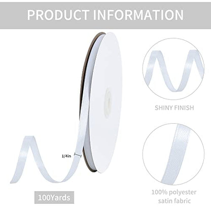 100 Yards 1 4 Inch White Satin Ribbon Thin Gift Wrapping Ribbon (300 Foot)
