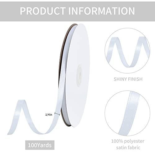 100 Yards 1 4 Inch White Satin Ribbon Thin Gift Wrapping Ribbon (300 Foot)