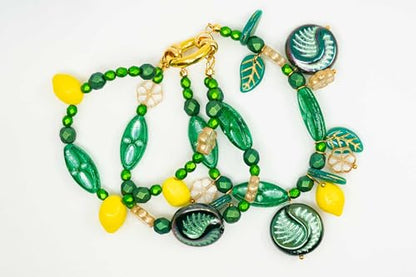 2.1oz (60g) of Focal Czech Glass Bead Mix with Lemon Shaped Beads, Seashel Beads and Leaf Beads, Emerald (2.1164 Ounce)
