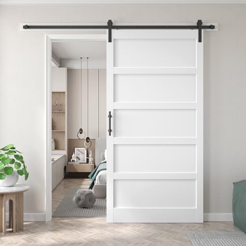 48x96 inch White Barn Door with 8FT Sliding Door Hardware Kit Included & Handle