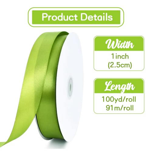 1 Inch x 100yds Sage Green Satin Ribbon for Crafts