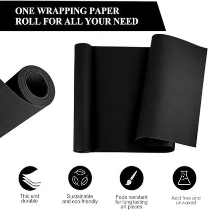Black Wrapping Paper Roll 24"x 1200" Craft Packing Paper for Moving Shipping