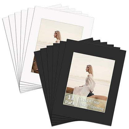 12 Packs White and Black Colors 11x14 Picture Frame Mats for 8x10 Photos