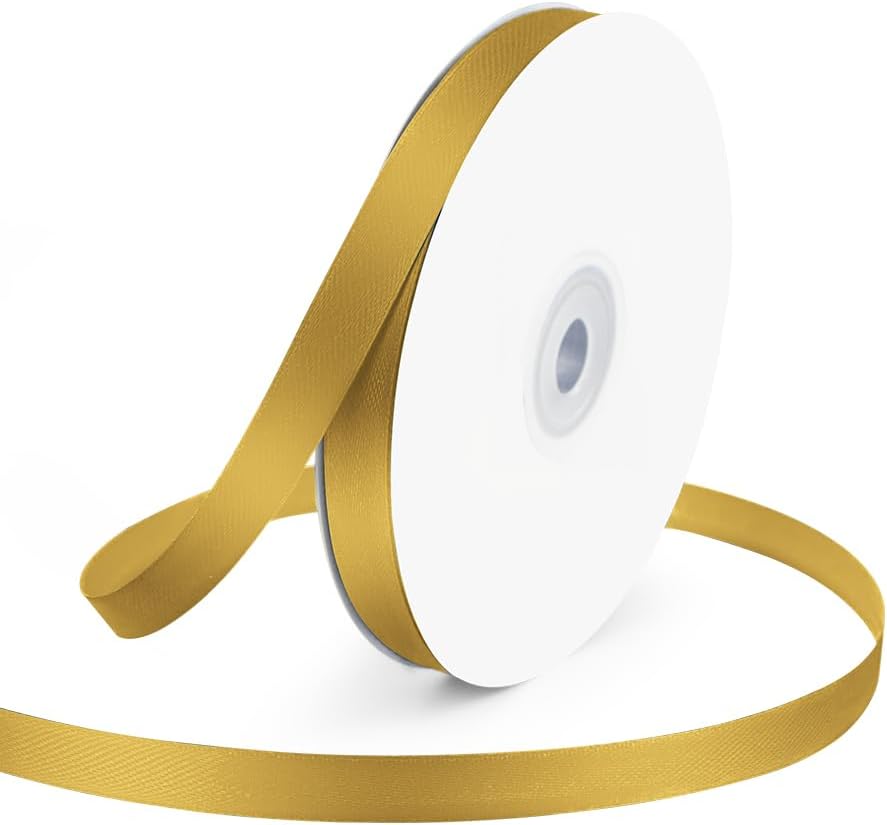 KMER LIFE 3/8" Wide x 50 Yards Golden Single Faced Polyester Satin Ribbon, Golden Satin Ribbon Perfect for Wedding Decor, Wreath, Crafts, Gift Wrapping & Other Projects (Golden) - Crafty Corner