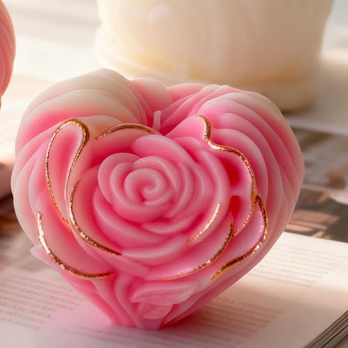 Round Rose Flower Heart Cylinder Candle & Resin Mold