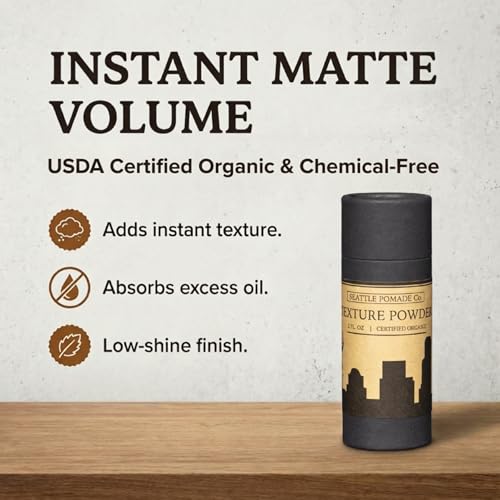 Seattle Pomade Co. Organic Based Texture Powder for Men. Creates Volume and Lift with organic materials. Fragrance Free. Globally sourced certified organic materials. Natural Hair Powder 2 oz NON
