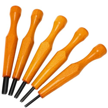 5 Pcs Linoleum Carving Tool Set Wood Handle Linocut (5 Count)
