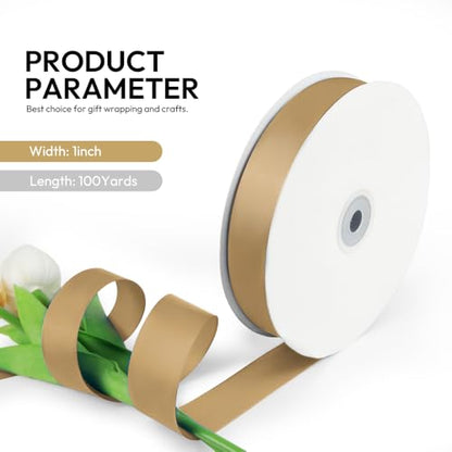 1 Inch 100 Yards Satin Ribbon Champagne Gold (300 Foot)