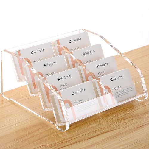 Business Card Holder for Desk Clear Acrylic Cards Stand Rack Multiple 8 slots 4 Tier