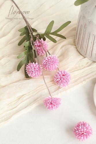 5pcs Fuchsia Pink Faux Silk Mums Artificial Flowers (25 Count)