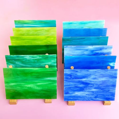 12 Sheets Blue+Green Stained Glass Sheets Variety Pack (12 Count)
