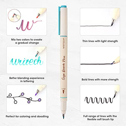 Arts Sign Brush Pen Brush Tip Marker Felt Tip Water Based Ink Color Pens 12 Assorted Pastel Colors Great for Lettering (12 Count)