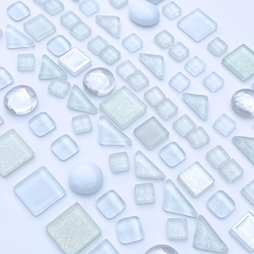 1.1 LB White Irregular Glass Mosaic Tiles with Backing (17.6 Ounce)