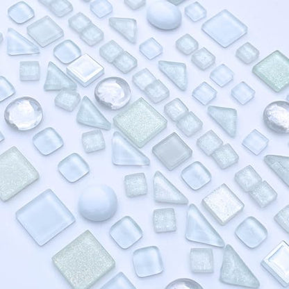 1.1 LB White Irregular Glass Mosaic Tiles with Backing (17.6 Ounce)