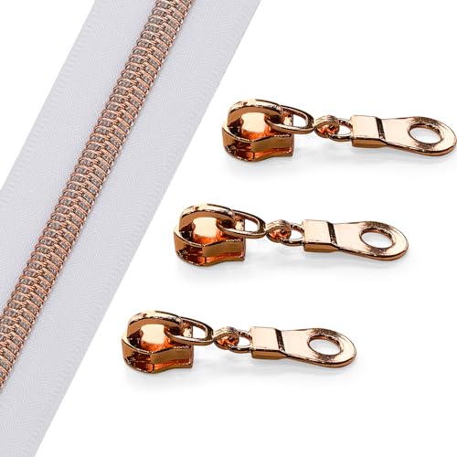 The Yards 10 Yards Bulk White Nylon Coil Zipper with Rose Gold Teeth