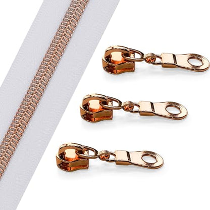 The Yards 10 Yards Bulk White Nylon Coil Zipper with Rose Gold Teeth