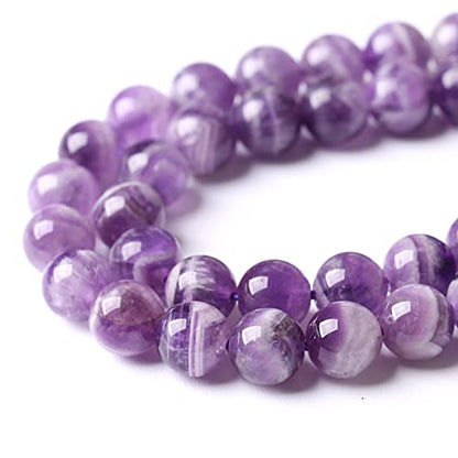 Natural Purple Dream Lace Amethysts Beads Crystal Round Loose Beads for Jewelry Making 12mm 32pcs 1 Strand 15" (16 Count)