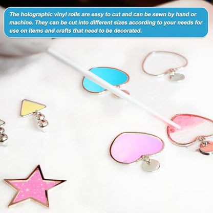 Holographic Clear PVC Vinyl Film Holographic PVC Fabric Waterproof Dichroic Film 12 x 48 Inch for Handbags Bows Earrings DIY Craft