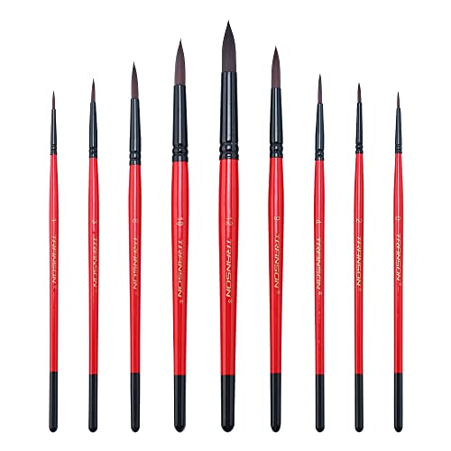Round Paint Brush Set 9pcs Synthetic Sable Hair for Acrylic Painting Watercolor Painting Gouache Ink Craft and Detail Painting (9 Count)