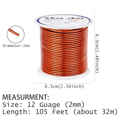12 Gauge(2mm) Aluminum Wire 35 Yards Anodized Metal Wire for Bonsai Armature Crafting Sculpting Jewelry Craft Making Beading Floral (Orange, 12 Gauge) (105 Foot)
