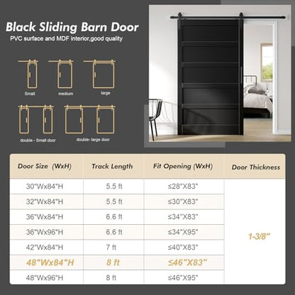 48x84 Black Barn Door with 8FT Sliding Door Hardware Kit