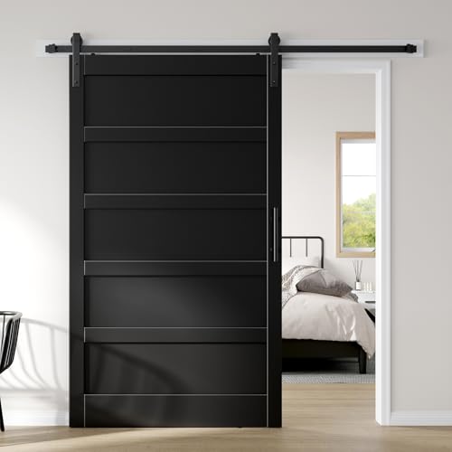 48x84 Black Barn Door with 8FT Sliding Door Hardware Kit