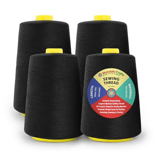 20S 2 Black Polyester 4 Pack of Serger Threads Cones (72000 Foot)