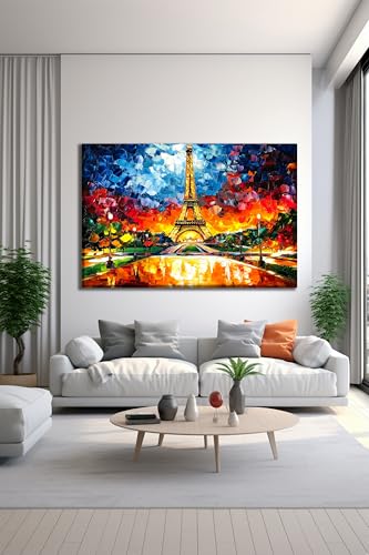 Paris Eiffel Tower Glass Wall Art Oil Painting for Living Room