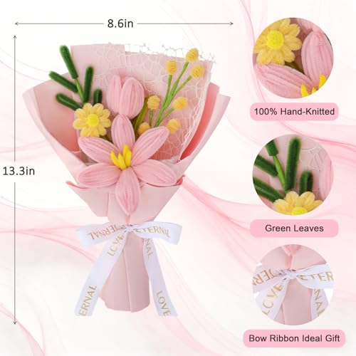 Hand Woven Flower Bouquet Finished（1pcs） for Women Girlfriend Birthday Gift Wedding Decoration Crochet Artificial Flower