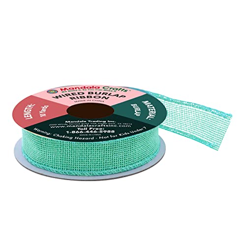 1 Inch Wide Turquoise Wired Burlap Ribbon for Crafts