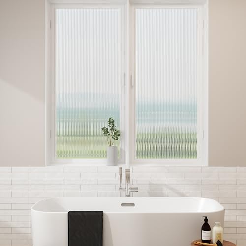 Reeded Glass Privacy Film Frosted Window Cling Window Privacy Film 3D Decor UV Blocking Heat Control Static Cling Vinyl No Glue Removable Cover for Bathroom Living Room Office