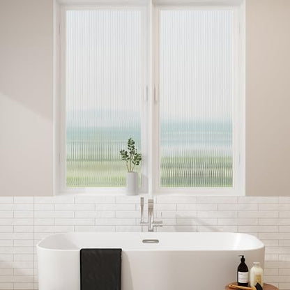 Reeded Glass Privacy Film Frosted Window Cling Window Privacy Film 3D Decor UV Blocking Heat Control Static Cling Vinyl No Glue Removable Cover for Bathroom Living Room Office