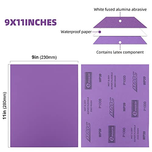 1000 Grit Sanding Sheets 20 PCS 9 x 11 Inch Purple Alumina (20 Count)
