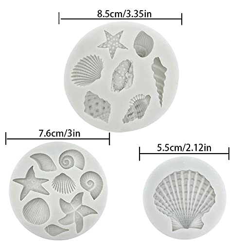 3 PCS Marine Theme Cake Fondant Silicone Mold Seashell Conch Starfish Coral Baking Molds for DIY Cake Decoration Chocolate Candy Polymer Clay Crafting Projects (3 Count)
