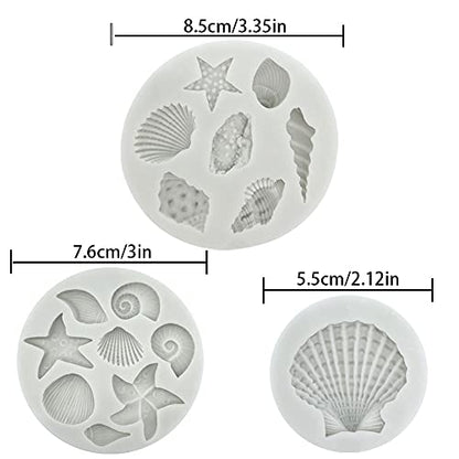 3 PCS Marine Theme Cake Fondant Silicone Mold Seashell Conch Starfish Coral Baking Molds for DIY Cake Decoration Chocolate Candy Polymer Clay Crafting Projects (3 Count)