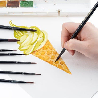 Round Paint Brush Set 9pcs Synthetic Sable Hair for Acrylic Painting Watercolor Painting Gouache Ink Craft and Detail Painting Black Color (9 Count)