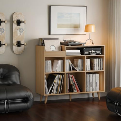 Large Record Player Stand with Vinyl Storage Cabinet