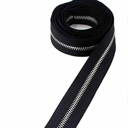 5 Metal Zippers by The Yard Bulk 2 Yards Black Tape with 10 pcs Sliders Silver Teeth Handmade Zipper for Sewing Craft Bag Backpack