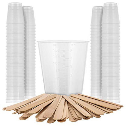 5 Oz (150 ml) Liquid Measuring Cups,100 Pack with 25 Sticks