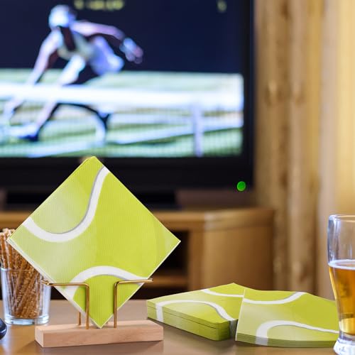 48 Pieces Tennis Paper Napkins Disposable Tennis Party Napkins Tennis Ball Sports Napkins Tennis Cocktail Dinner Napkin Set 13" x 13" Unfolded Tennis Tableware Napkins for Sports Party Supplies (48 Count)